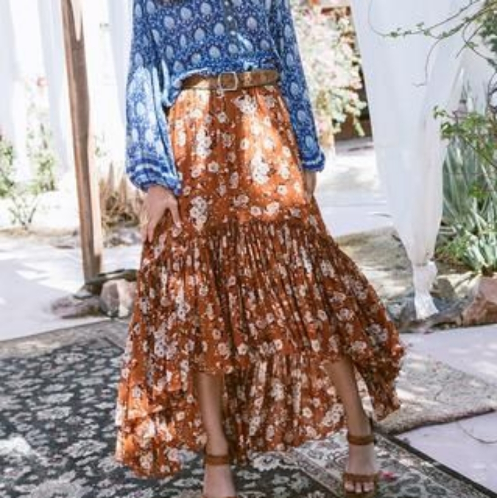 EUC Spell Gypsy Dancer Ruffled Maxi Skirt L UFT
